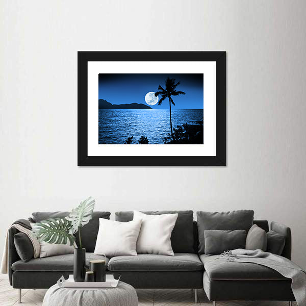 Full Moon Over Ocean Canvas Wall Art