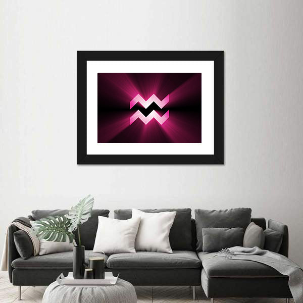 Glowing Pink Aquarius Zodiac Symbol Canvas Wall Art
