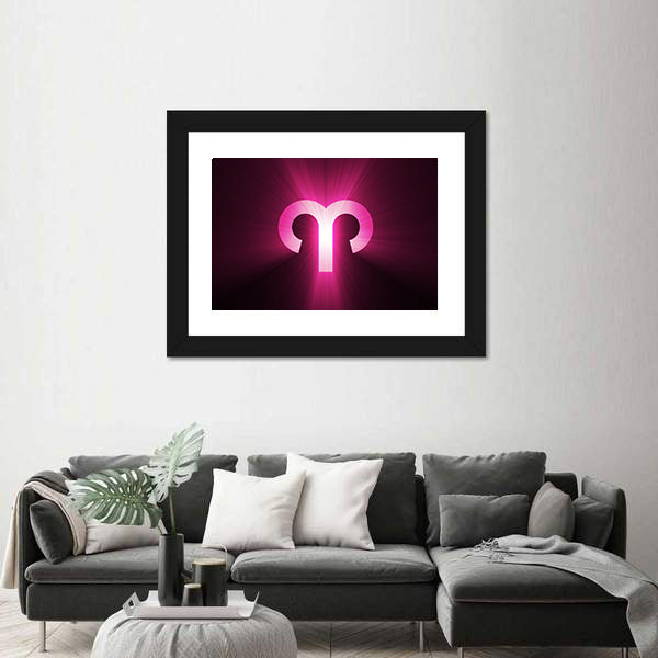 Aries Zodiac Symbol with Radiant Rays Canvas Wall Art
