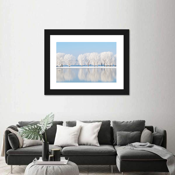 Winter Landscape Reflection In Lake Canvas Wall Art