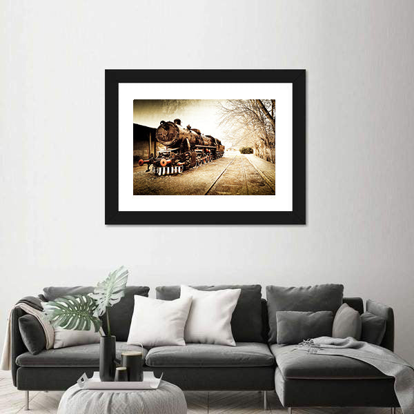 Antique Steam Locomotive in Sepia Canvas Wall Art