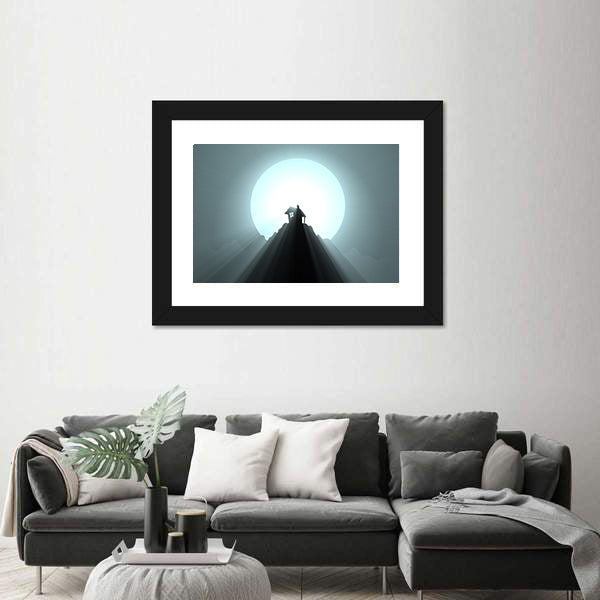Halloween House Under Giant Moon Canvas Wall Art
