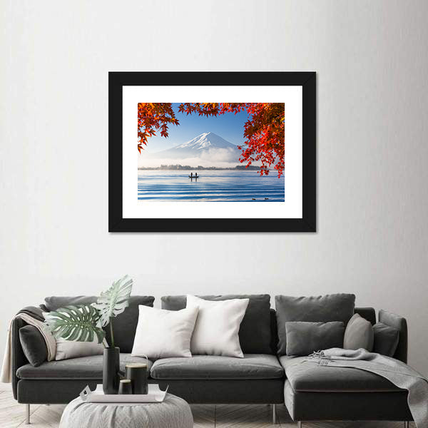Fuji Mountain Lake In Autumn Canvas Wall Art