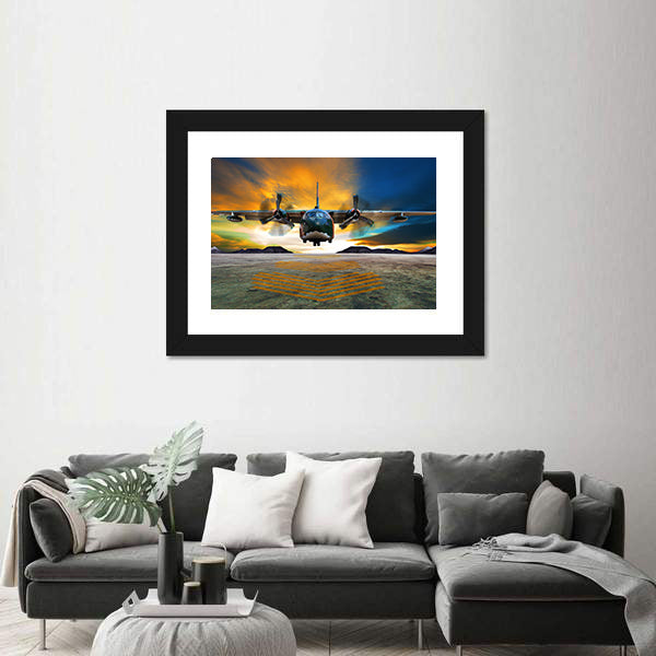 Twin-engine Military Transport at Golden Hour Canvas Wall Art