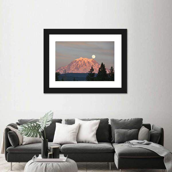 Supermoon Over Mount Rainier Canvas Wall Art