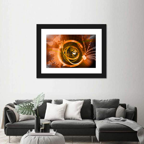 Wired Globe with Binary Code Canvas Wall Art