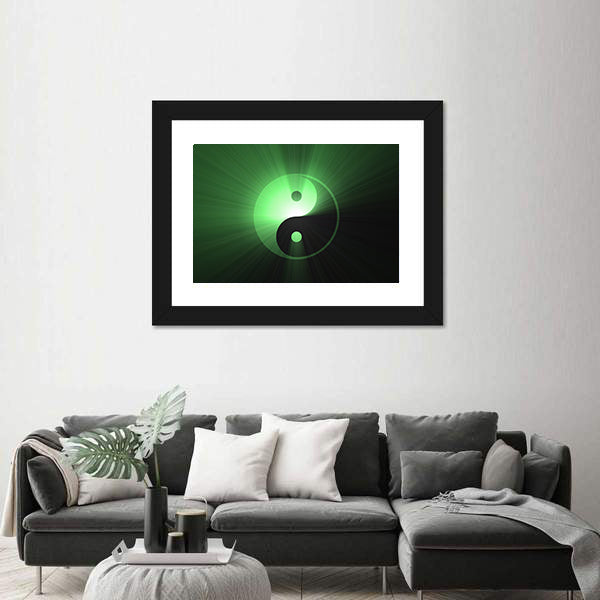Glowing Green Yin Yang Canvas Wall Art
