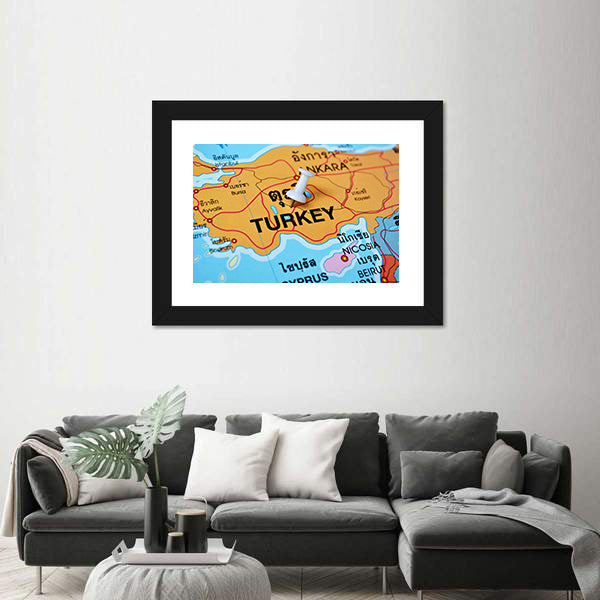 Turkey Map With Push Pin Canvas Wall Art
