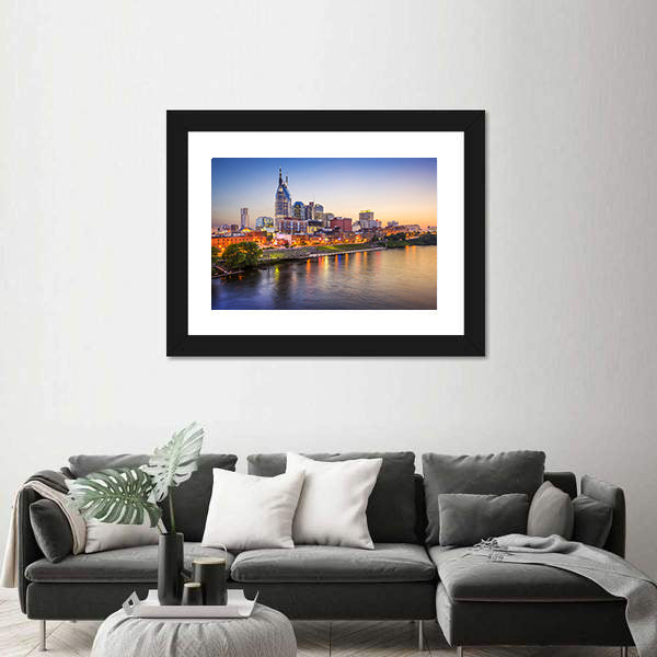 Nashville Skyline on the Cumberland River Canvas Wall Art