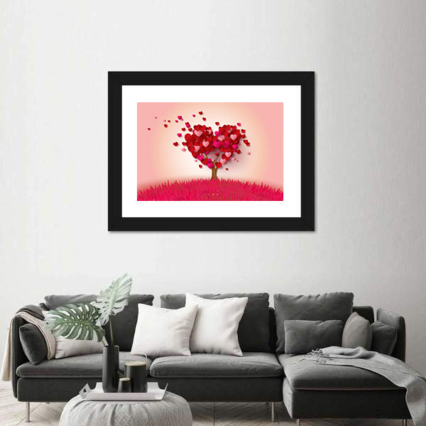 Love Tree With Heart Leaves Canvas Wall Art
