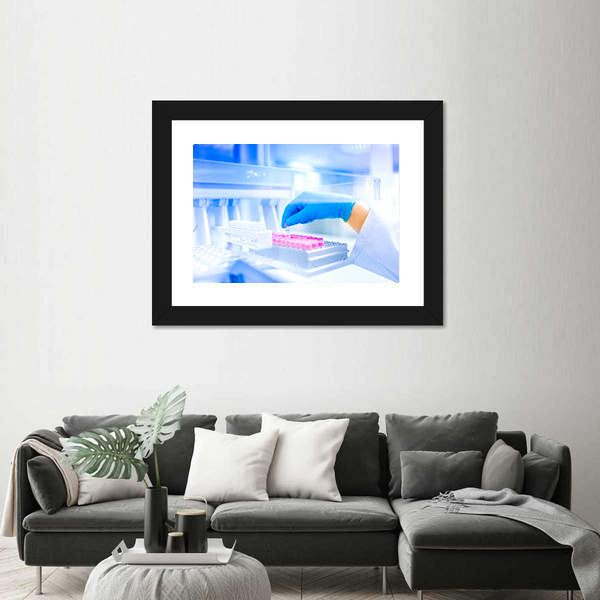 Hand Holding Vial in Medical Laboratory Canvas Wall Art