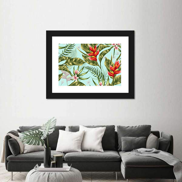 Tropical Heliconia and Plumeria Pattern Canvas Wall Art