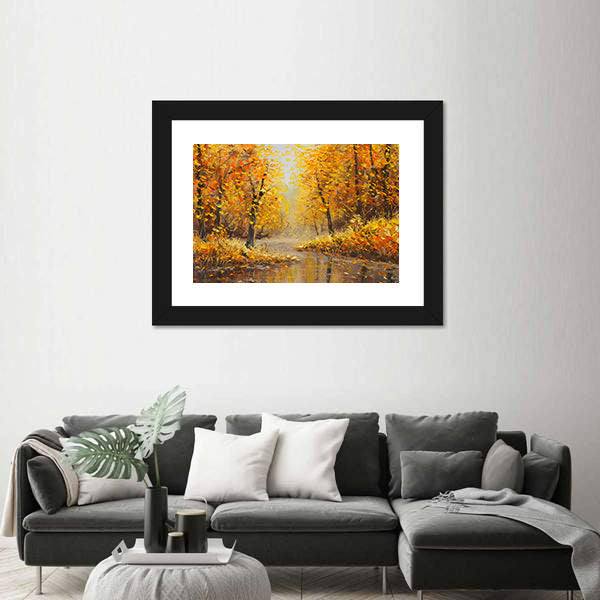 Golden Autumn Along a River Canvas Wall Art