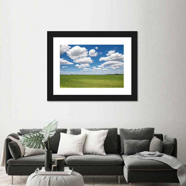 Blue Sky Over Green Field Canvas Wall Art