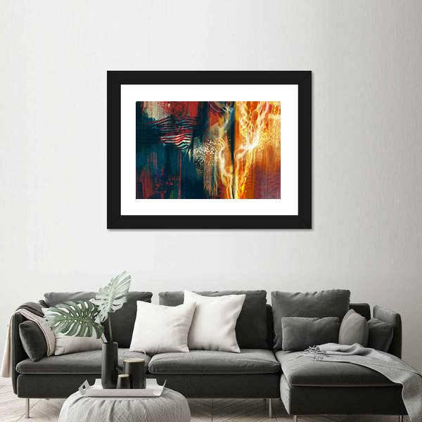 Abstract American Flag in Flames Canvas Wall Art