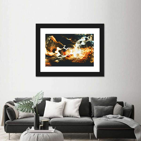 Golden Fractal with Glowing Core Canvas Wall Art