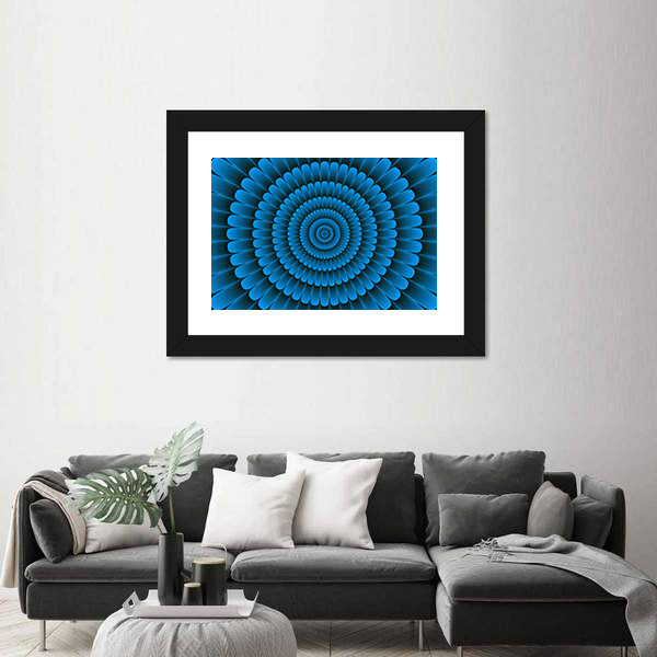 Blue Radial Floral Pattern Canvas Wall Art