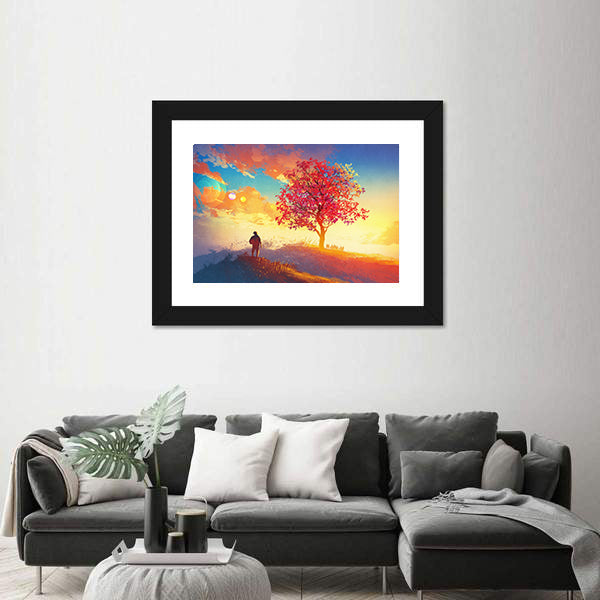Solitary Hiker in Autumn Mountains Canvas Wall Art