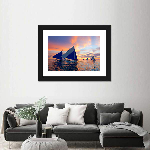 Sailboats at Boracay Sunset Canvas Wall Art