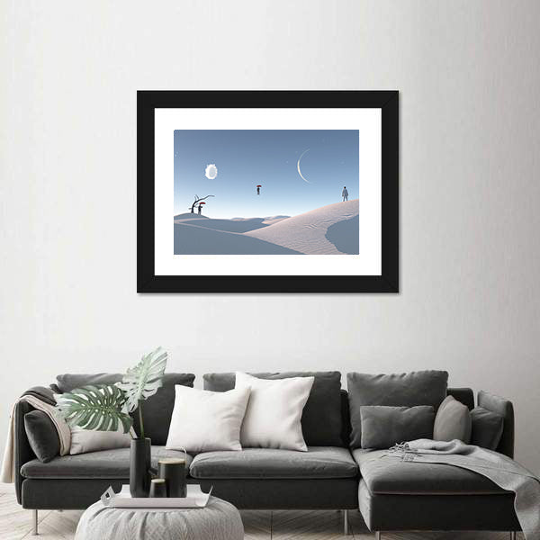 Floating Man with Umbrella in Surreal Desert Canvas Wall Art