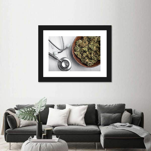 Medical Marijuana Buds with Stethoscope Canvas Wall Art