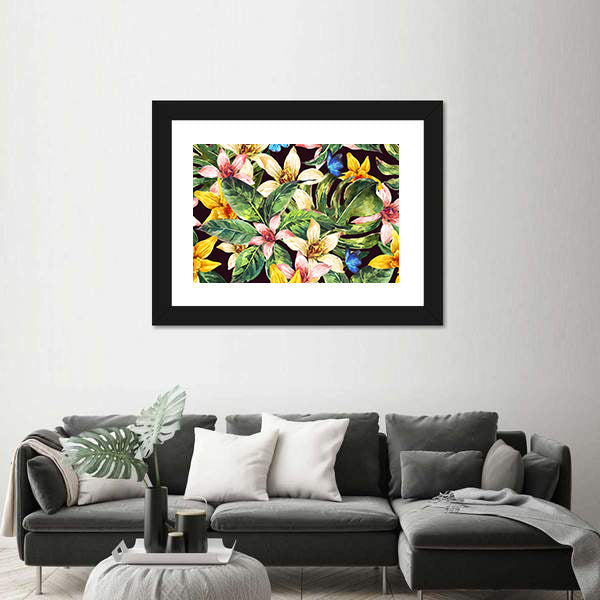 Watercolor Tropical Leaves Pattern Canvas Wall Art