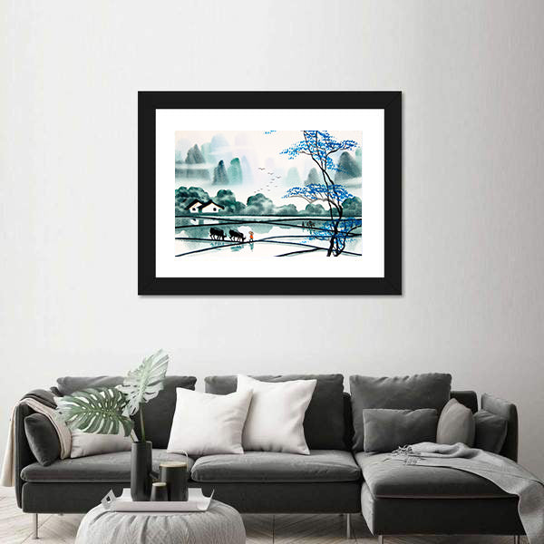 Misty Chinese Watercolor Landscape Canvas Wall Art