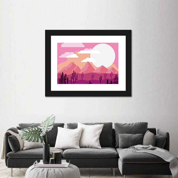 Desert Sunset with Saguaro Silhouettes Canvas Wall Art