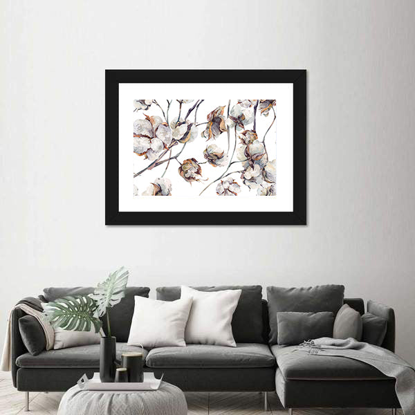 Cotton Bolls Watercolor Pattern Canvas Wall Art