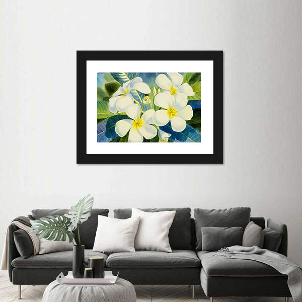 Realistic White Plumeria Close-up Canvas Wall Art