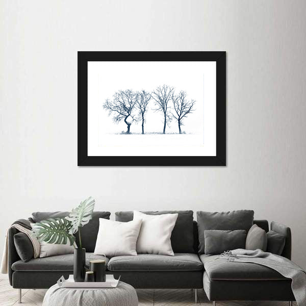 Four Bare Trees in Winter Canvas Wall Art