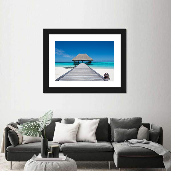 Maldives Wooden Pier to Overwater Bungalow Canvas Wall Art