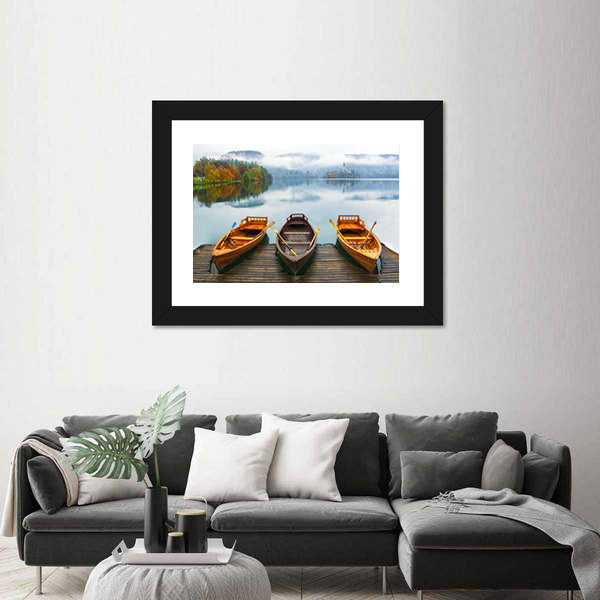 Boats on Bled Lake Canvas Wall Art
