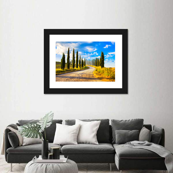 Tuscany Cypress Trees Along Winding Road Canvas Wall Art
