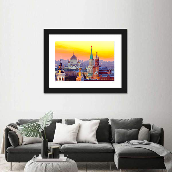 Moscow Kremlin and Cathedral of Christ the Saviour Canvas Wall Art