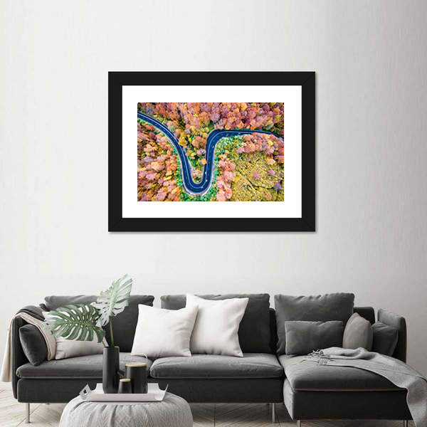 Curved Winding Road Through The Forest Canvas Wall Art