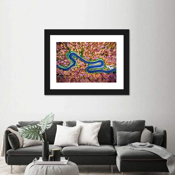 Curved Winding Road Through The Forest Canvas Wall Art