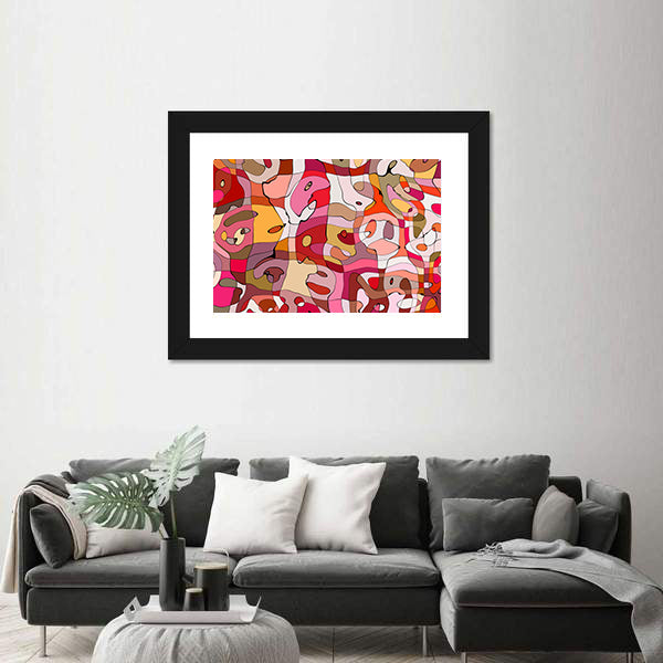 Crowded Abstract Faces in Warm Tones Canvas Wall Art