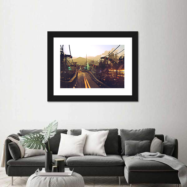 Futuristic Highway at Dusk Canvas Wall Art
