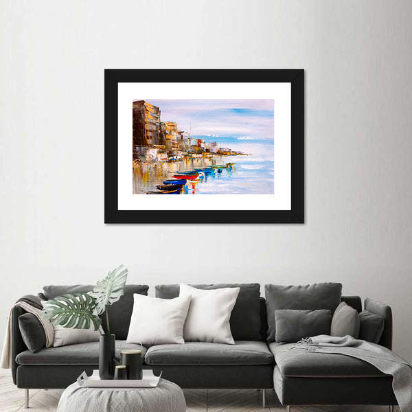 Abstract Harbor with Fishing Boats Canvas Wall Art