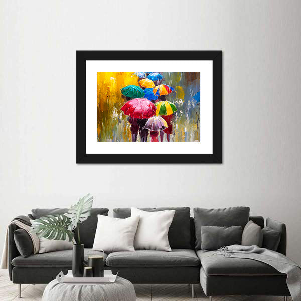Rainy Street with Colorful Umbrellas Canvas Wall Art