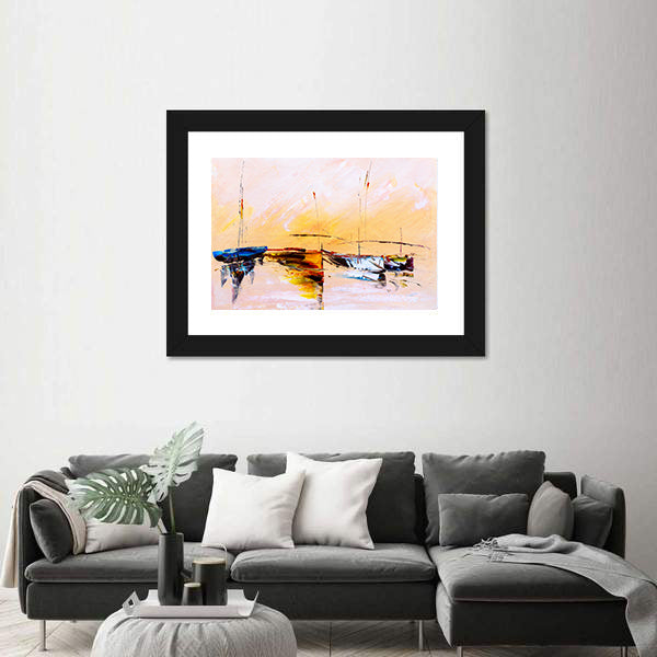 Abstract Sailboats at Sunset Canvas Wall Art