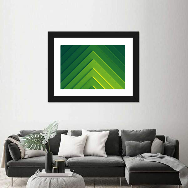 Layered Green Geometric Chevron Abstract Canvas Wall Art