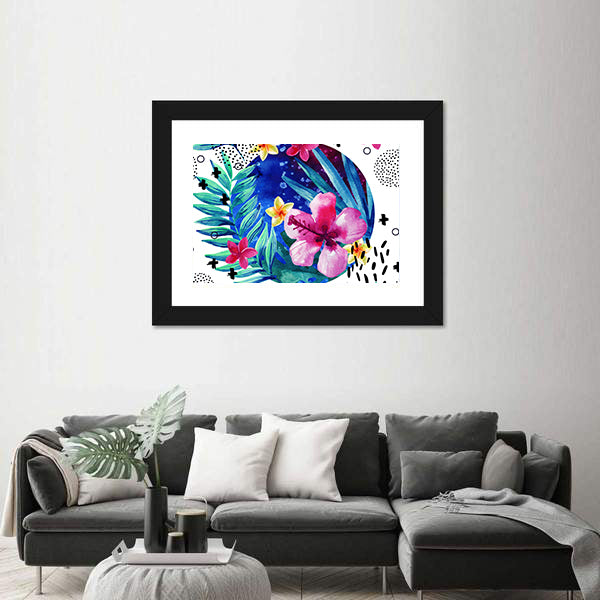 Tropical Hibiscus and Plumeria Circle Canvas Wall Art