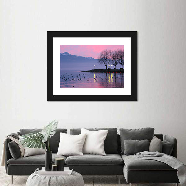 Sunset On Lake Geneva Canvas Wall Art