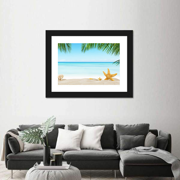 Three Starfish on Tropical Sandy Beach Canvas Wall Art