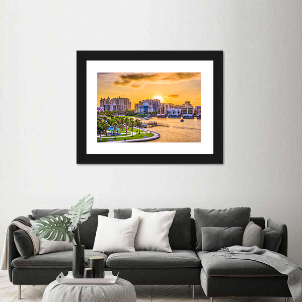 Sarasota Downtown Skyline at Golden Hour Canvas Wall Art