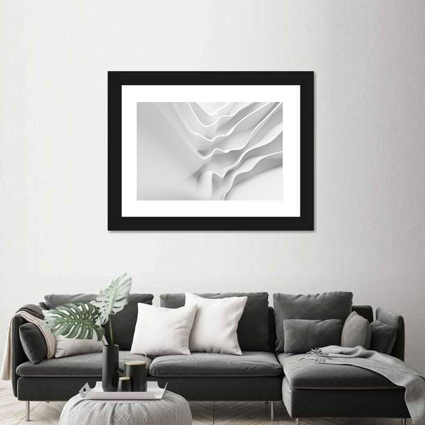 White Architectural Abstract with Layered Forms Canvas Wall Art