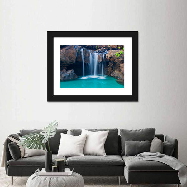 Waterfall Into Hotel Pool In Hawaii Canvas Wall Art