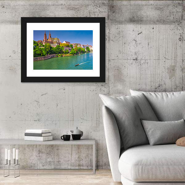 Old City Center Of Basel With Munster Cathedral Switzerland Canvas Wall Art